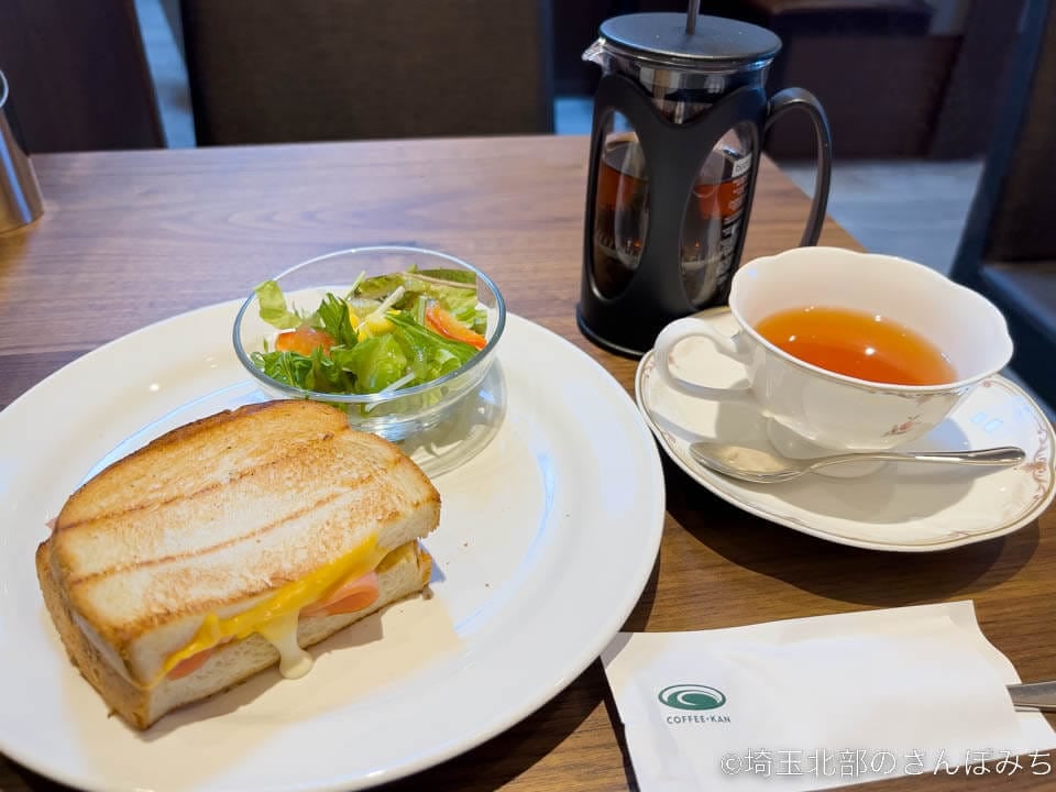 珈琲館 花蔵ビルANNEX行田店のモーニング(ハムチーズトーストサンド)