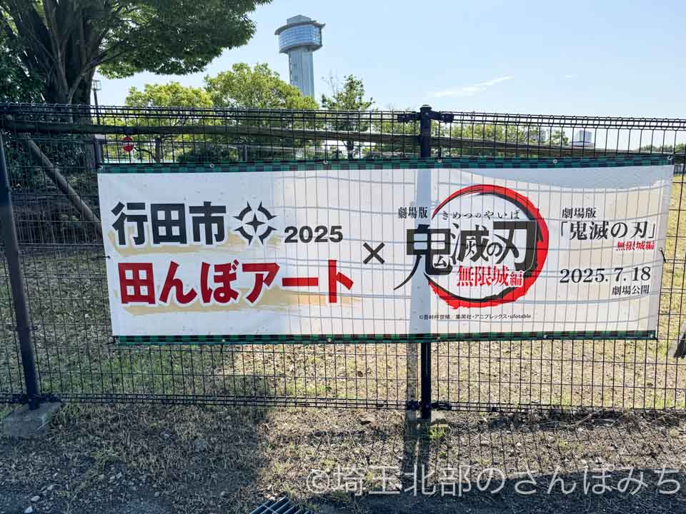 2025年行田・古代蓮の里「田んぼアート」鬼滅の刃コラボの幕